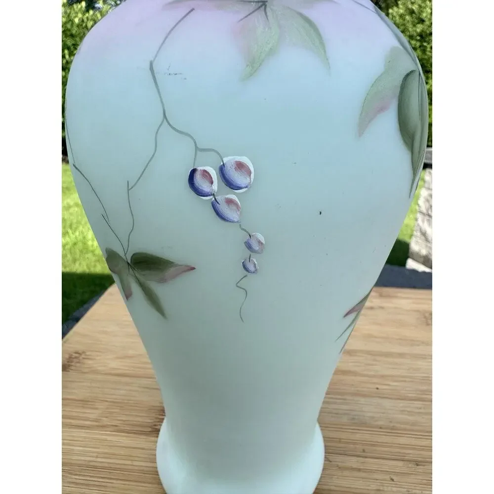 Fenton BERRY & BUTTERFLY LOTUST MIST BURMESE VASE Historic Collection 95th Anniv